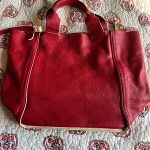GAP Red Leather Tote Bag with Cream Trim